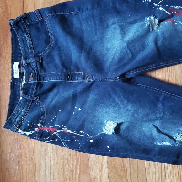 AP Blue by Aphrodite jeans 1XL Distressed dark denim paint splatter High-waisted - Picture 9 of 13